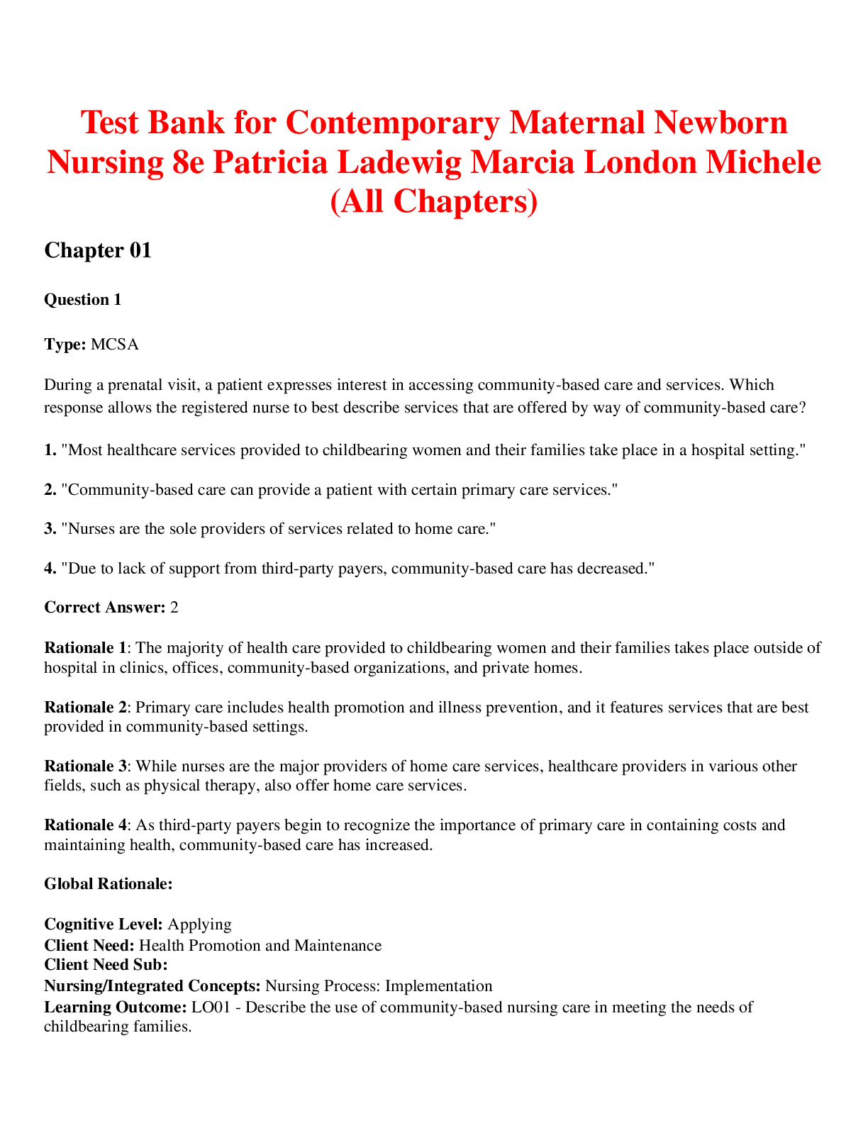 Preview of Contemporary Maternal Newborn Nursing, 8e Patricia Ladewig, Marcia London Michele (Test Ba